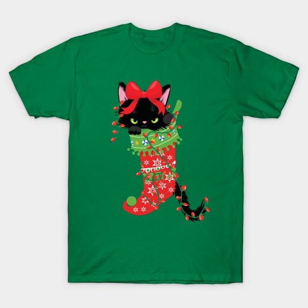 Grumpy And Annoyed Cats In Christmas Sock Xmas Lights Funny T-Shirt by alcoshirts